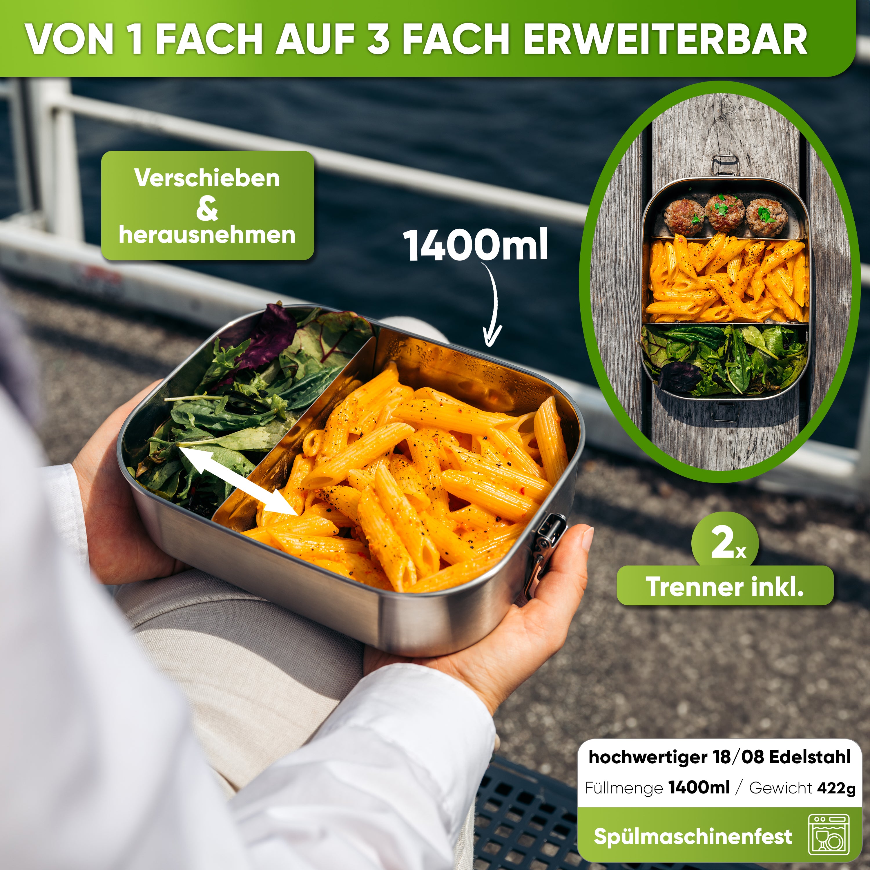 Scatola per il Pranzo in acciaio inossidabile con 2 Separatori