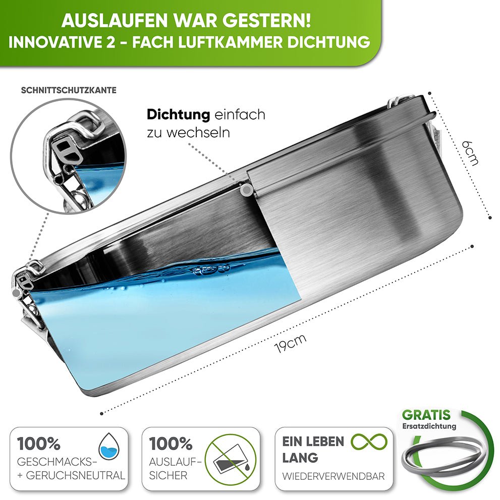 Premium Edelstahl Brotdose mit 2 Trennwänden | 800ml |