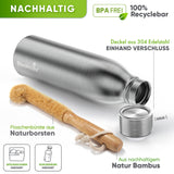 Premium Edelstahl Sport Trinkflasche isoliert mit [GRATIS Naturborsten - Bürste] | 1000ml |