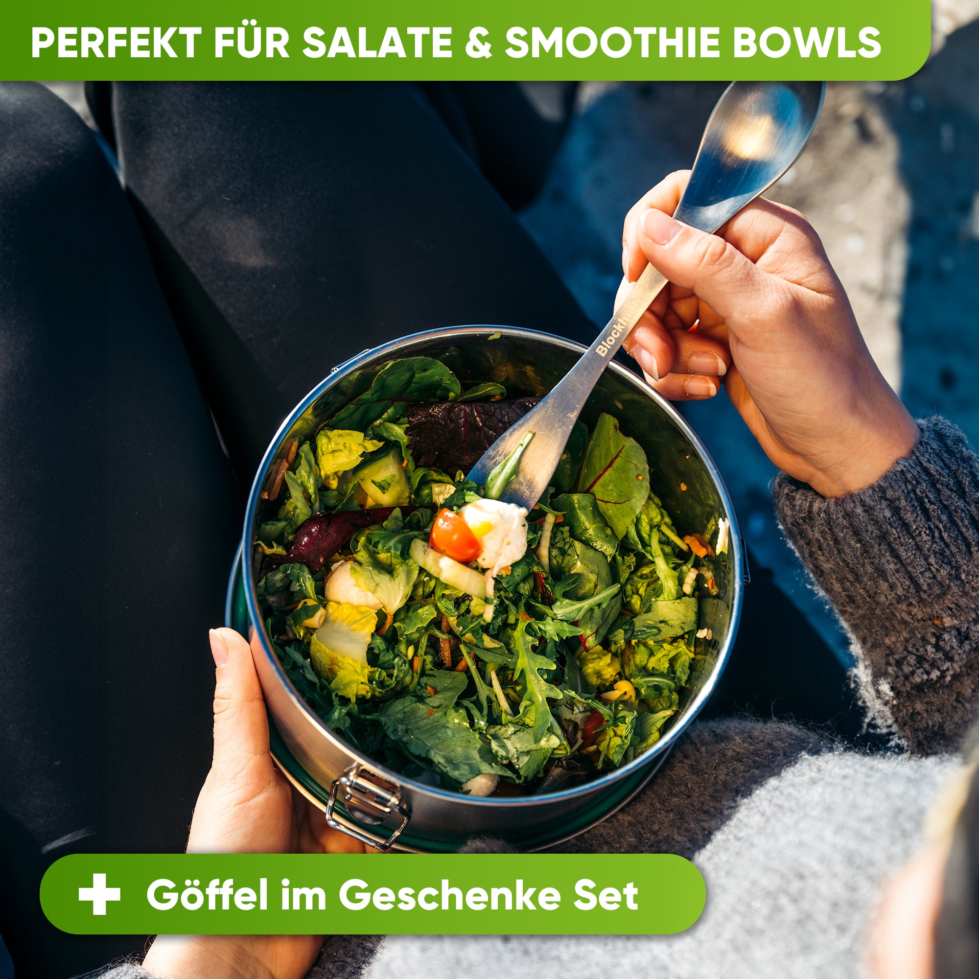 Runde Lunchbox aus Edelstahl mit Dichtung & Löffel | 780ml |