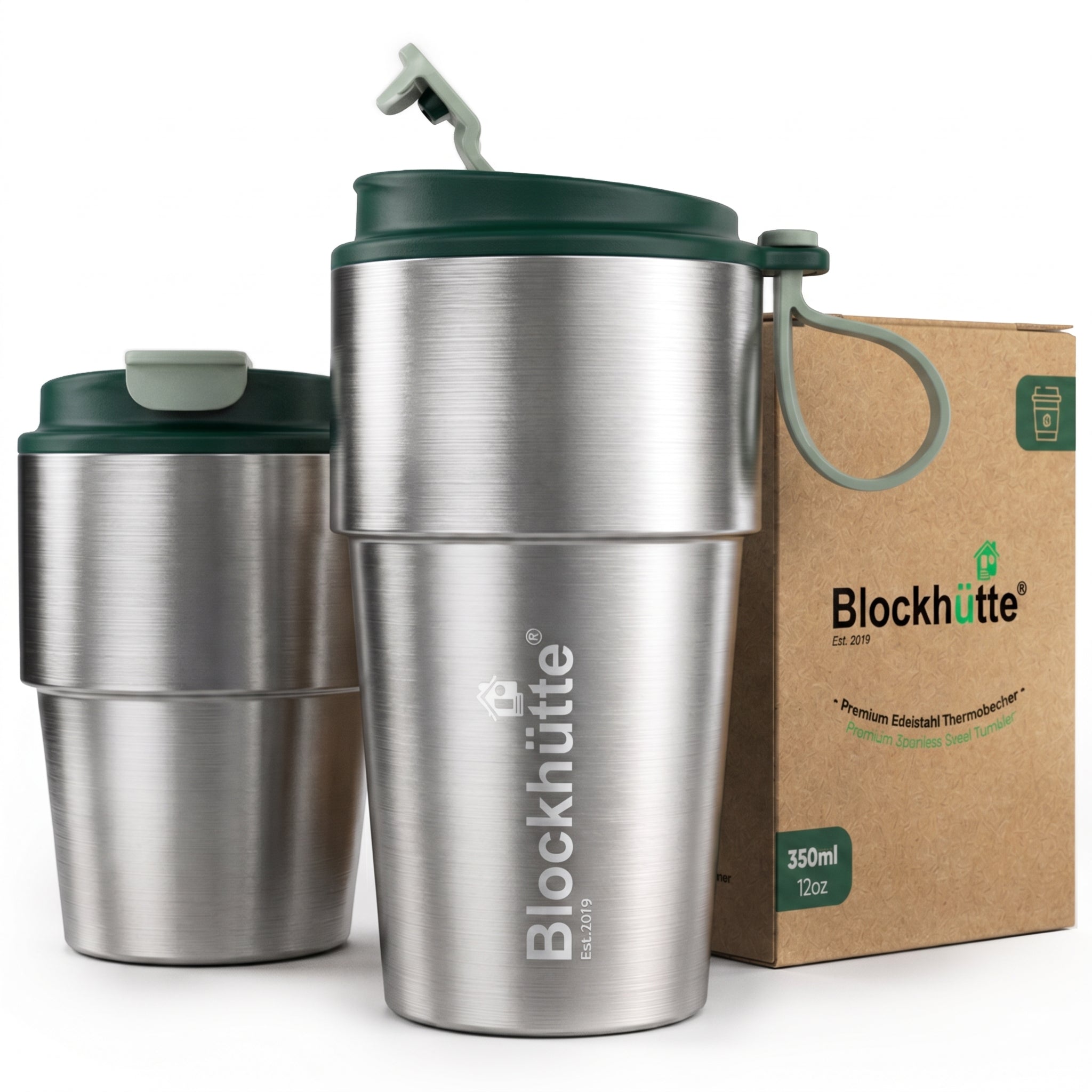 Isolierter Edelstahl Thermobecher für Kaffee und Tee – Dunkelgrün, 350ml