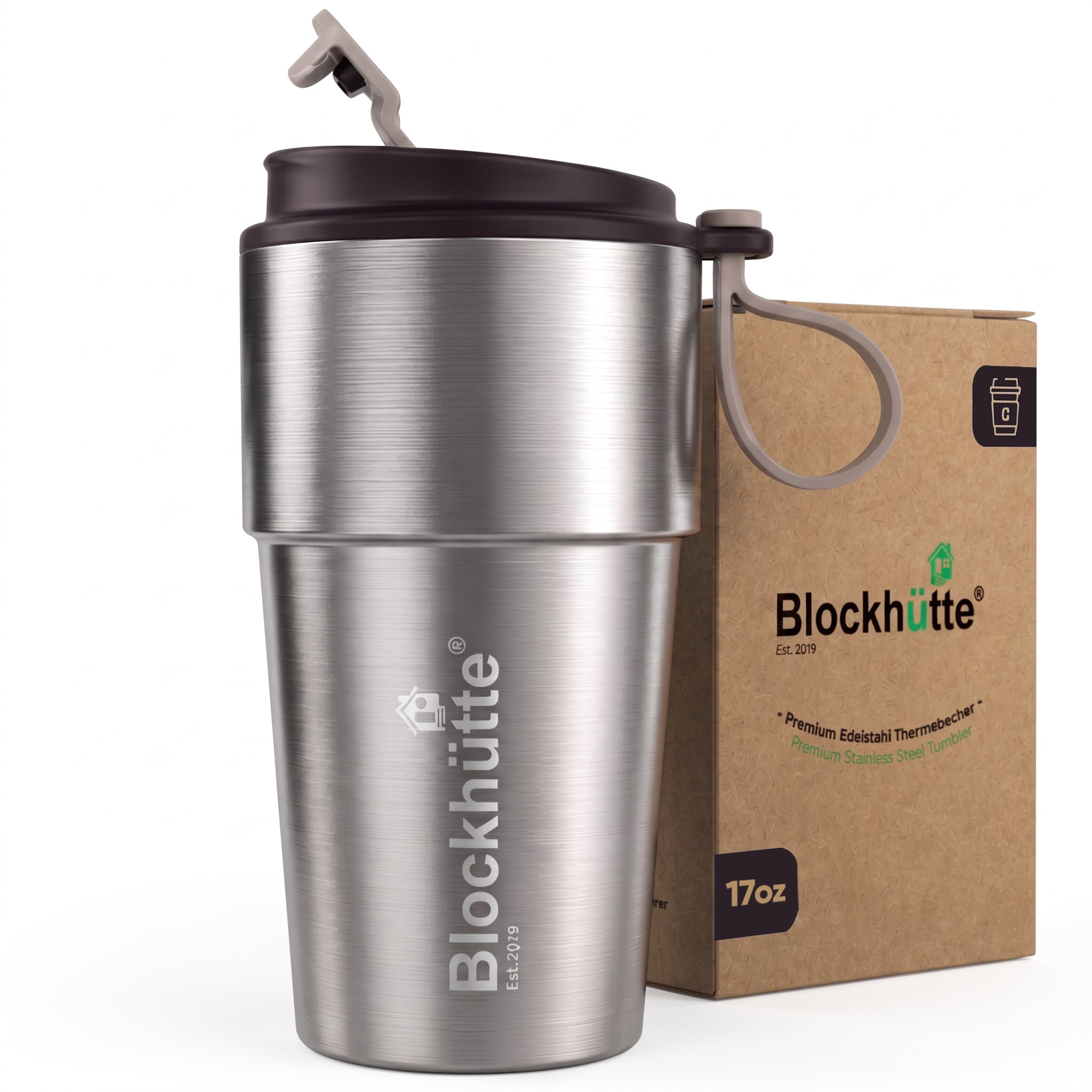 Isolierter Edelstahl Thermobecher für Kaffee und Tee – Braun, 500ml
