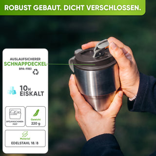 Isolierter Edelstahl Thermobecher für Kaffee und Tee – Braun, 350ml, Ansicht 1