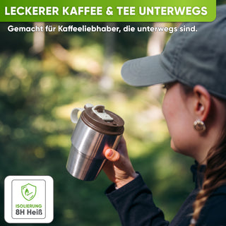 Isolierter Edelstahl Thermobecher für Kaffee und Tee – Braun, 350ml, Ansicht 4