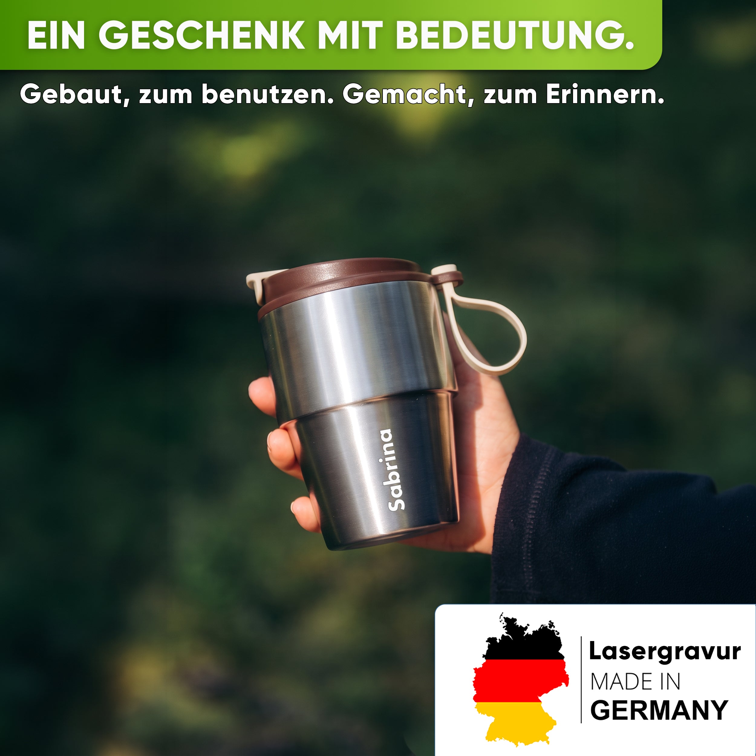 Isolierter Edelstahl Thermobecher für Kaffee und Tee – Braun, 350ml, Ansicht 5