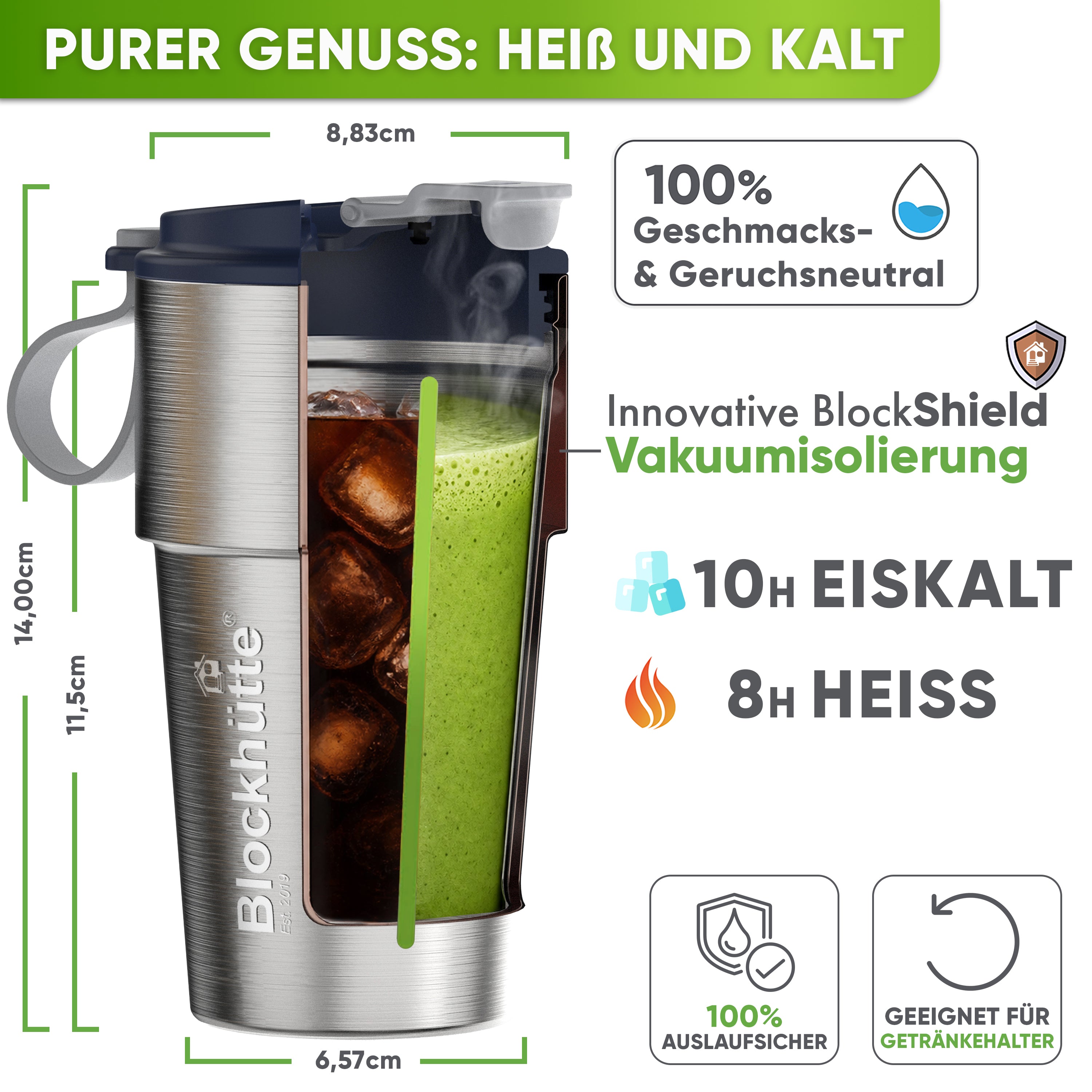 Isolierter Edelstahl Thermobecher für Kaffee und Tee – Dunkelblau, 350ml, Ansicht 3