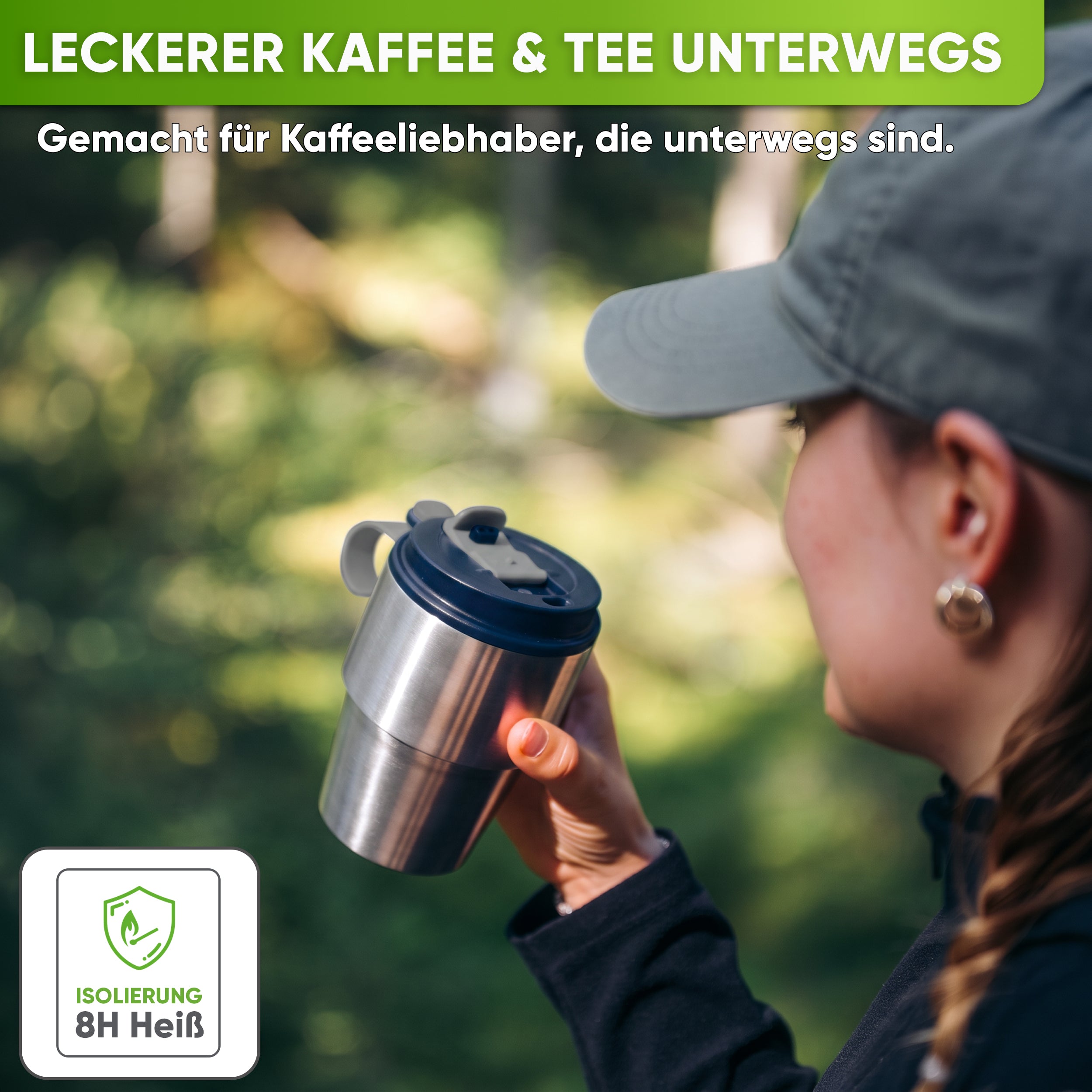 Isolierter Edelstahl Thermobecher für Kaffee und Tee – Dunkelblau, 350ml, Ansicht 4