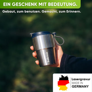 Isolierter Edelstahl Thermobecher für Kaffee und Tee – Dunkelblau, 350ml, Ansicht 5