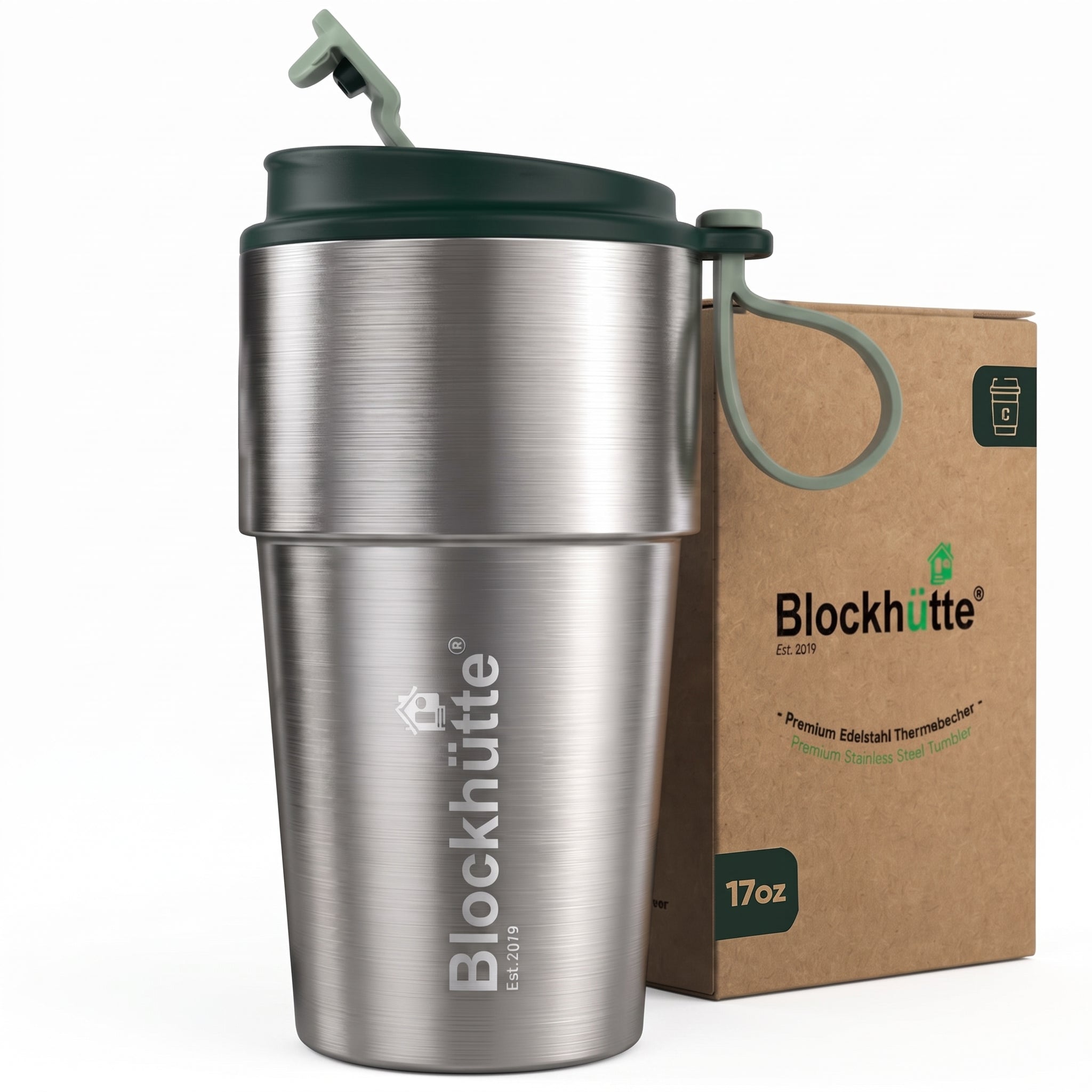 Isolierter Edelstahl Thermobecher für Kaffee und Tee – Dunkelgrün, 500ml