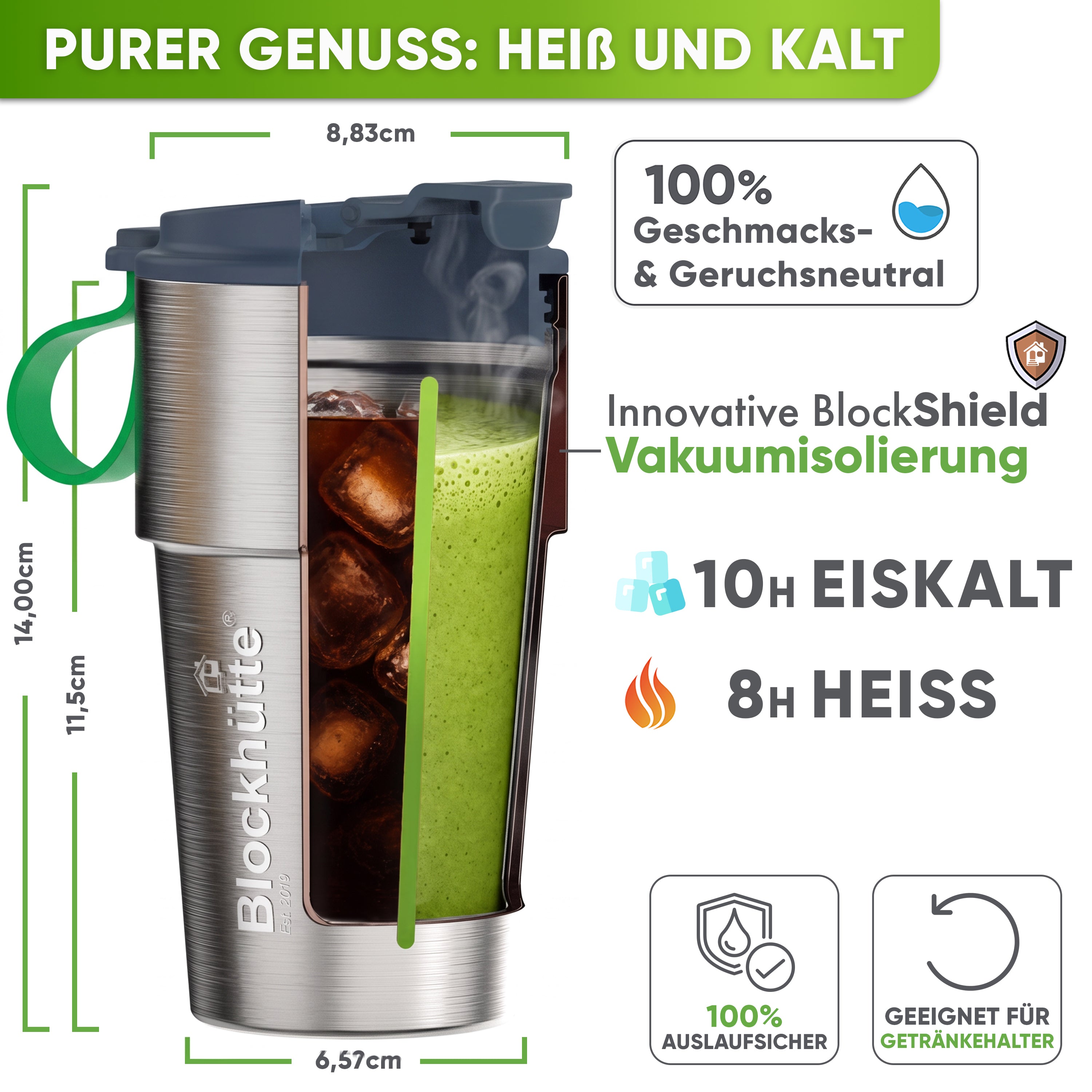 Isolierter Edelstahl Thermobecher für Kaffee und Tee – Grau, 350ml, Ansicht 3