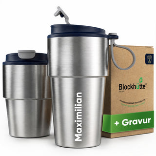 Edelstahl Isolier-Thermobecher mit Namensgravur für Kaffee & Tee – Dunkelblau, 350ml