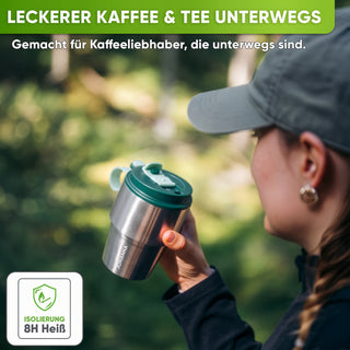 Edelstahl Isolier-Thermobecher mit Namensgravur für Kaffee & Tee – Dunkelgrün, 350ml, Ansicht 2