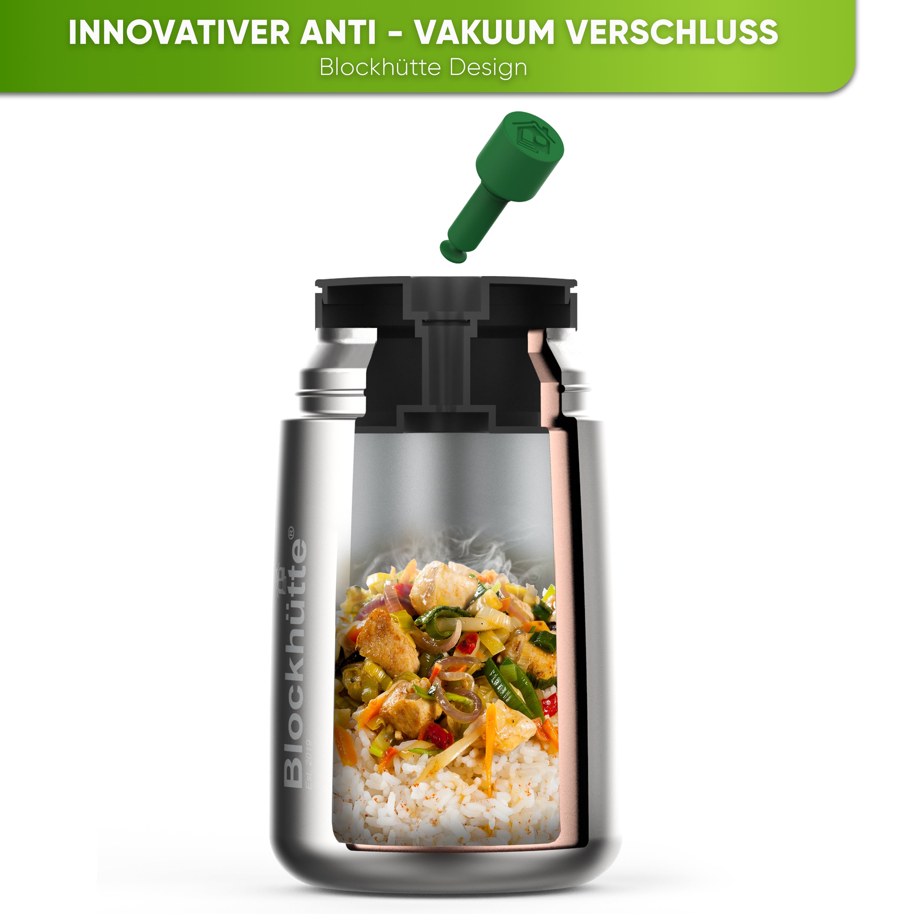 Edelstahl Thermo Lunchbox mit Anti - Vakuum Stöpsel | 530ml |