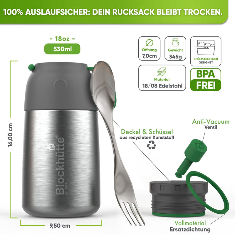 Edelstahl Thermo Lunchbox mit Anti - Vakuum Stöpsel | 530ml |