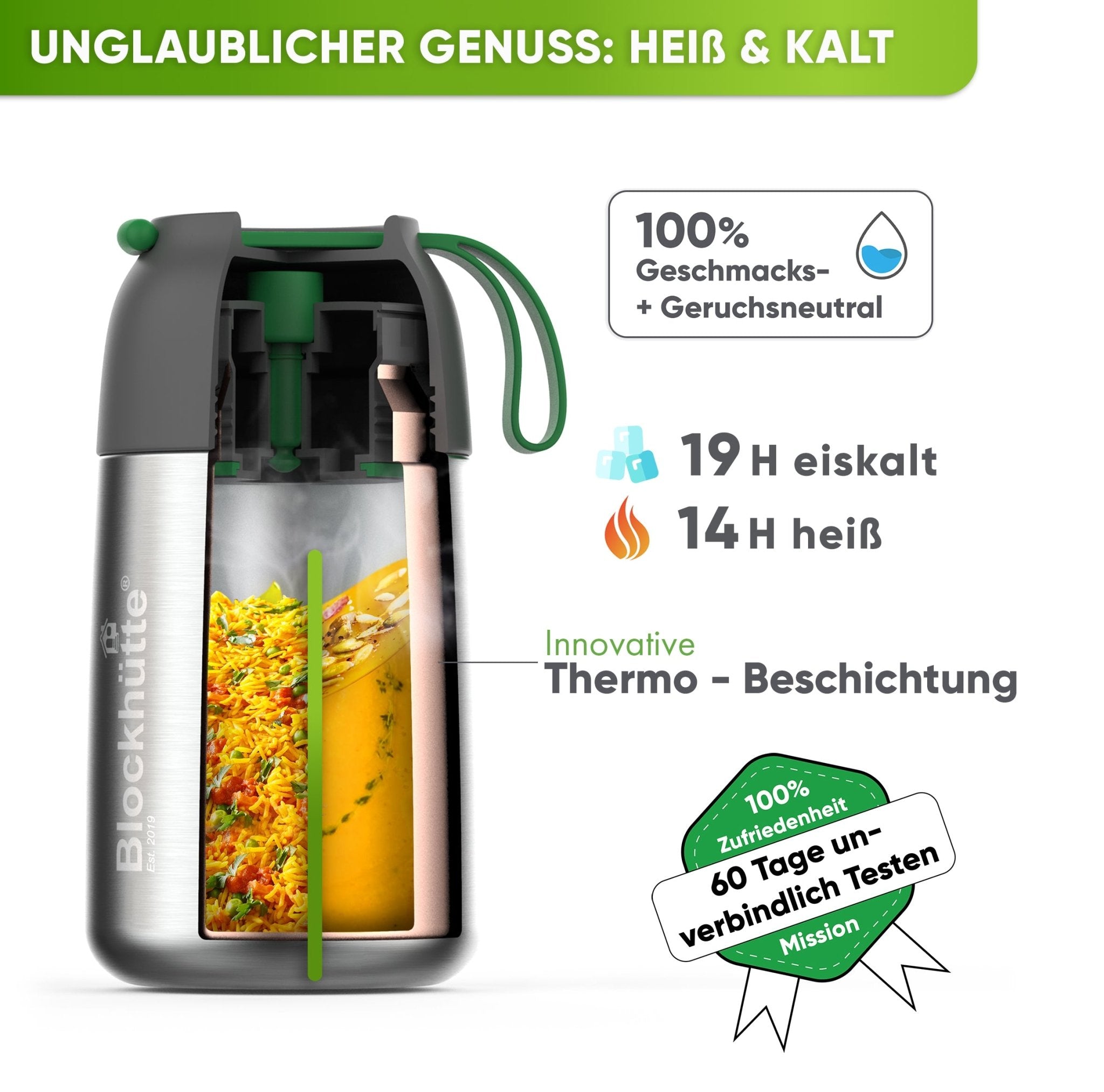 Edelstahl Thermo Lunchbox mit Anti - Vakuum Stöpsel | 730ml |