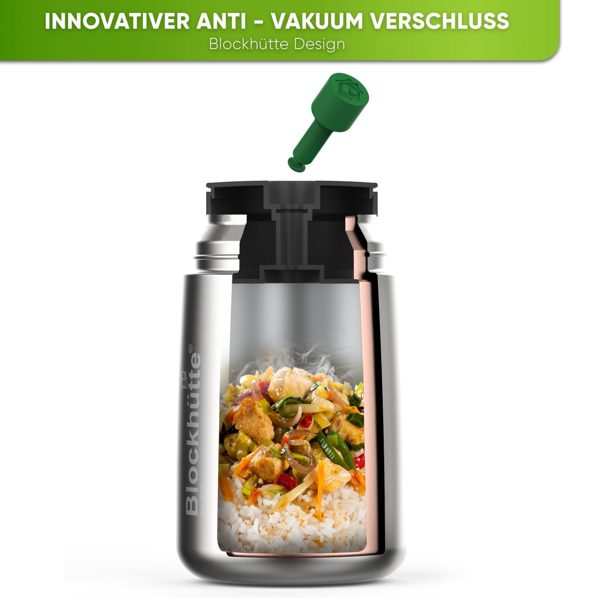 Edelstahl Thermo Lunchbox mit Anti - Vakuum Stöpsel | 730ml |