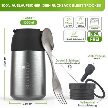 Edelstahl Thermobehälter für Essen - Blockhütte - BH0022-SCHWARZ