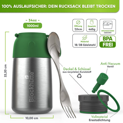 Edelstahl Thermobehälter für Essen - Blockhütte - BH0022-SCHWARZ