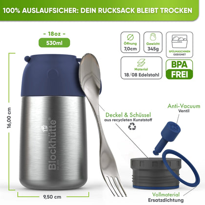 Edelstahl Thermobehälter für Essen - Blockhütte - BH0022-SCHWARZ