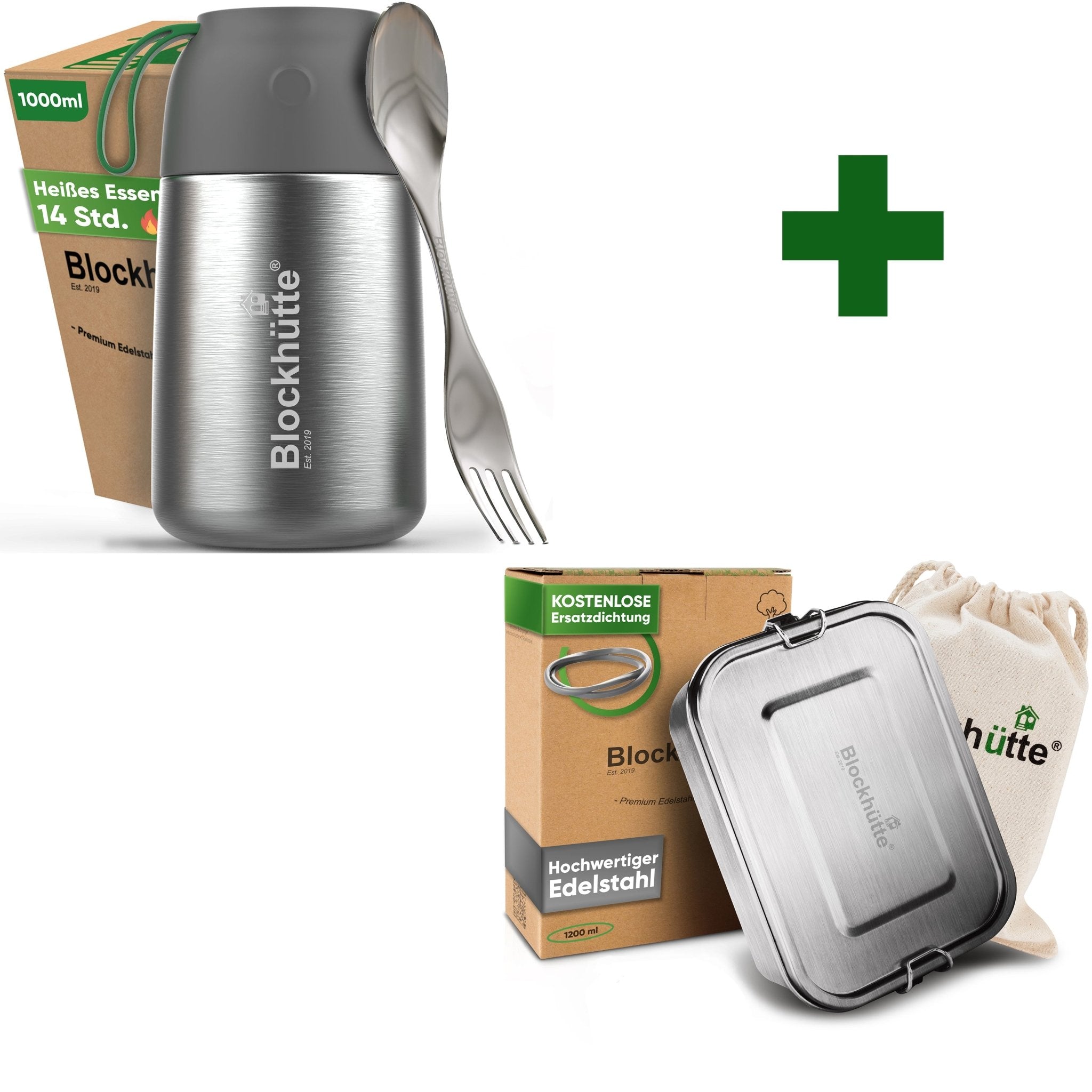 Foodie-Bundle - Edelstahl Brotdose + Thermolunchbox | Brotdose (Größe): 800ml | Lunchbox (Größe): 1000ml