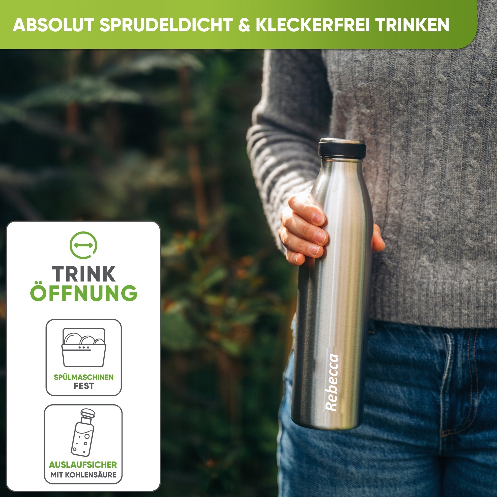 Individual Gravur für die Edelstahl Sport Trinkflasche - Blockhütte - I_SP-TFL_1000