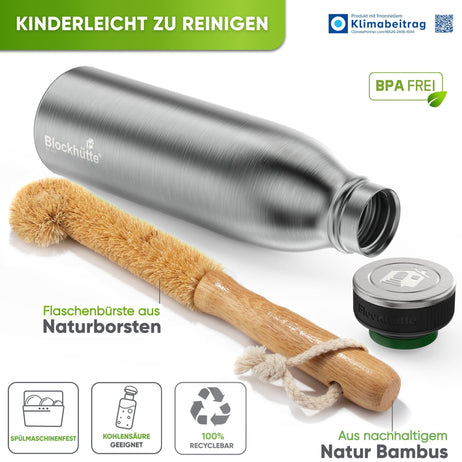Individual Gravur für die Edelstahl Sport Trinkflasche - Blockhütte - I_SP - TFL_1000