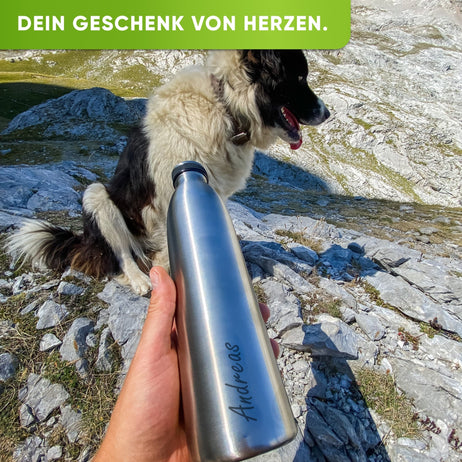 Individual Gravur für die Edelstahl Sport Trinkflasche - Blockhütte - I_SP - TFL_1000
