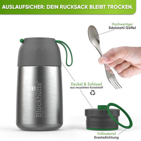 Lunch - Bundle - Thermolunchbox + Edelstahl Trinkflasche - Blockhütte - BH0013+BH0024
