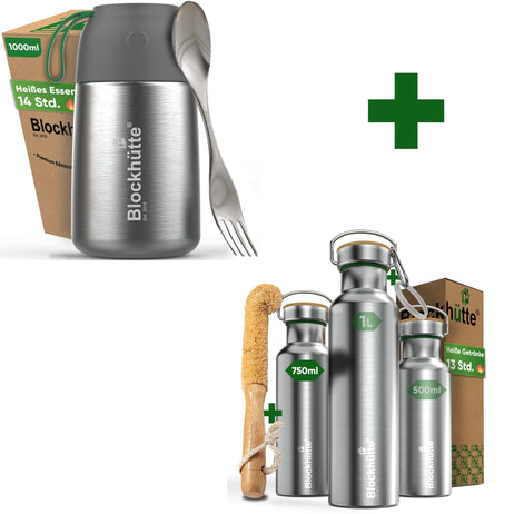Lunch - Bundle - Thermolunchbox + Edelstahl Trinkflasche - Blockhütte - BH0013+BH0024