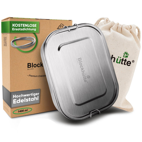 Premium Edelstahl Brotdose mit 2 Trennwänden - Blockhütte - BH0001