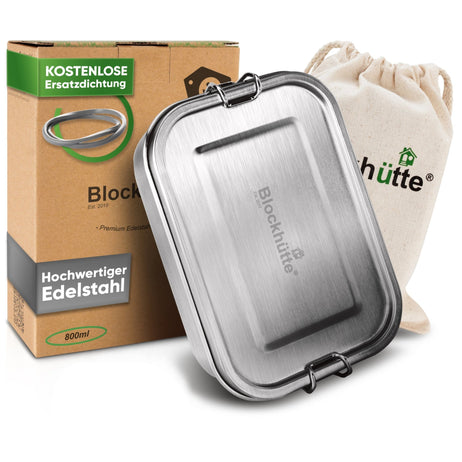 Premium Edelstahl Brotdose mit 2 Trennwänden - Blockhütte - BH0002