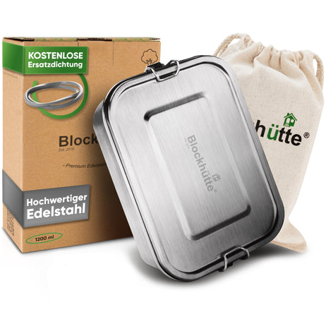 Premium Edelstahl Brotdose mit 2 Trennwänden - Blockhütte - BH0004