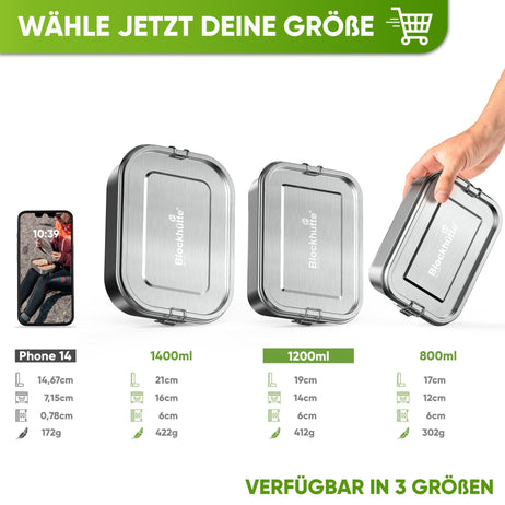 Premium Edelstahl Brotdose mit 2 Trennwänden - Blockhütte - BH0004