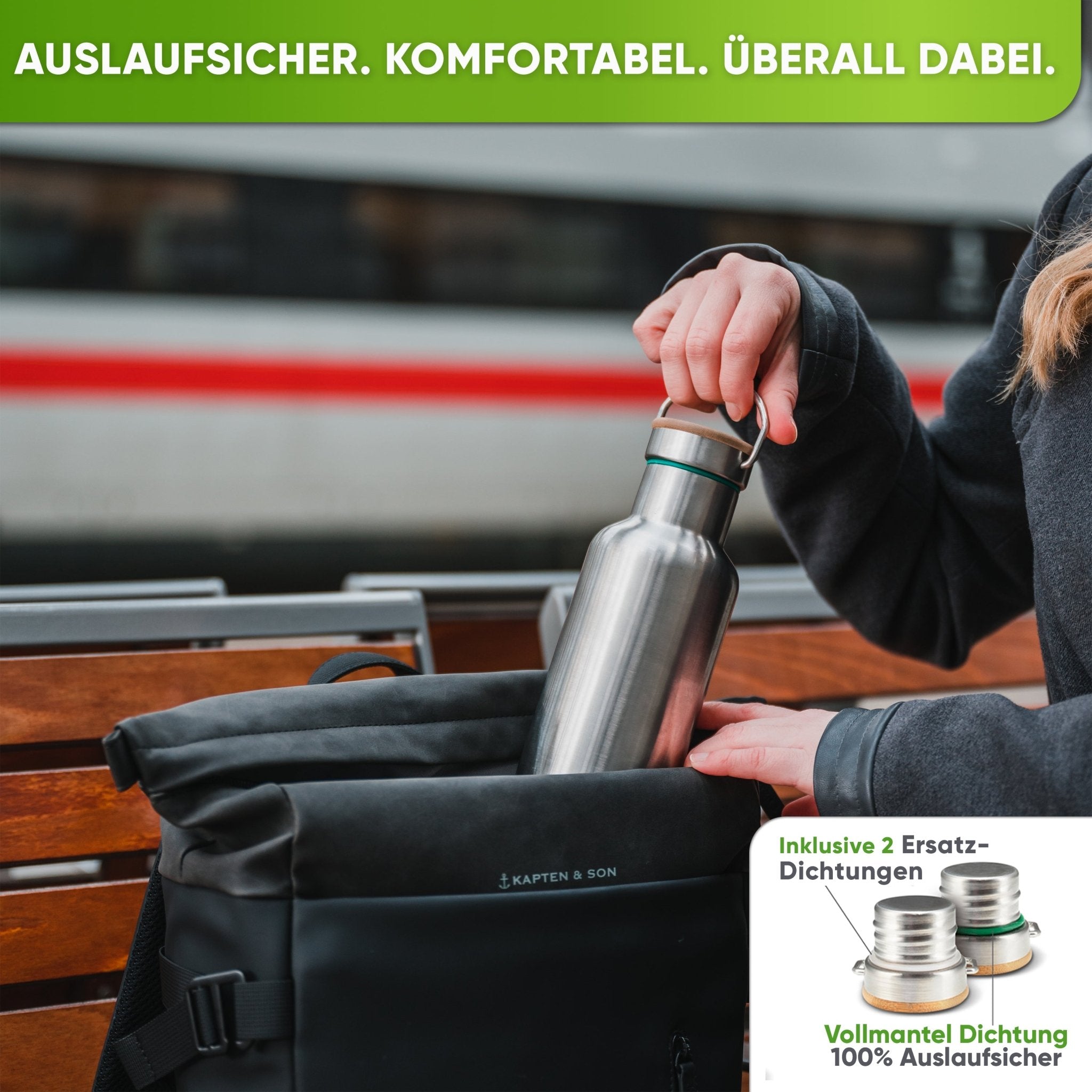 Premium Edelstahl Trinkflasche isoliert - Blockhütte - BH0006