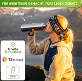 Premium Edelstahl Trinkflasche isoliert - Blockhütte - BH0007