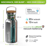 Premium Edelstahl Trinkflasche isoliert - Blockhütte - BH0007