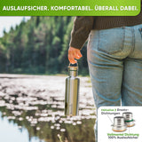 Premium Edelstahl Trinkflasche isoliert mit [GRATIS Bürste] - Blockhütte - BH0013