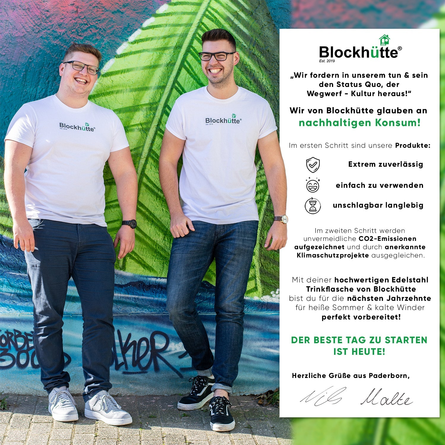 Premium Edelstahl Trinkflasche isoliert mit [GRATIS Bürste] - Blockhütte - BH0013