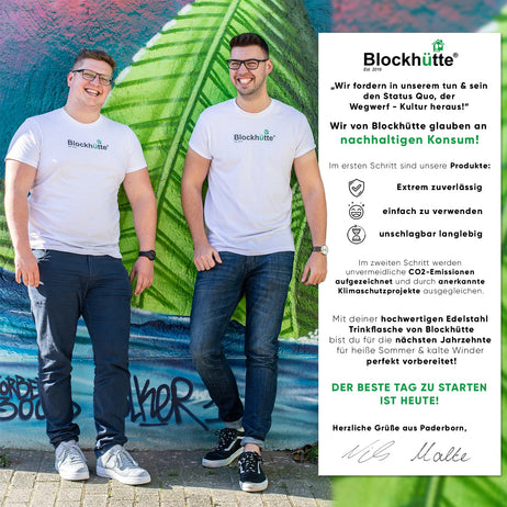 Premium Edelstahl Trinkflasche isoliert mit [GRATIS Bürste] - Blockhütte - BH0013