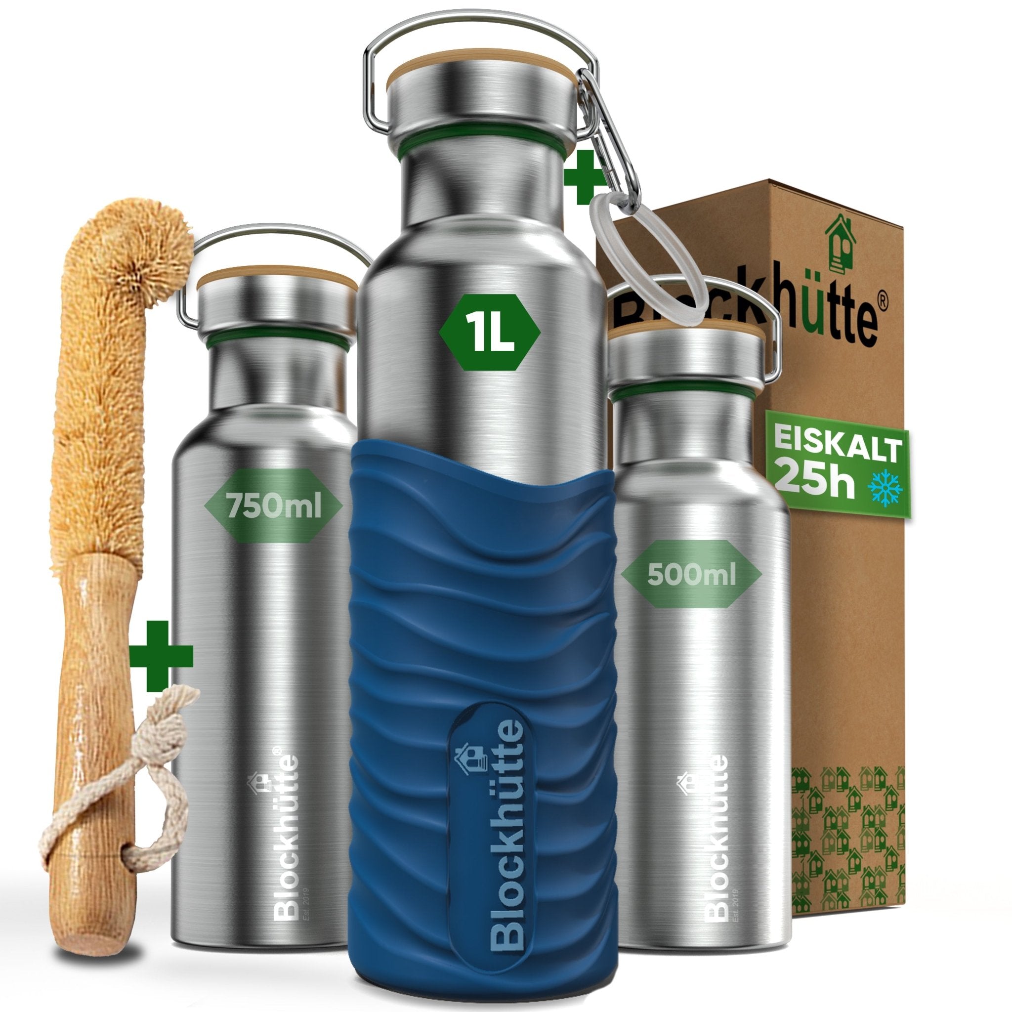 Borraccia termica in acciaio inox con guaina in silicone | 1000ml | blu | immagine principale