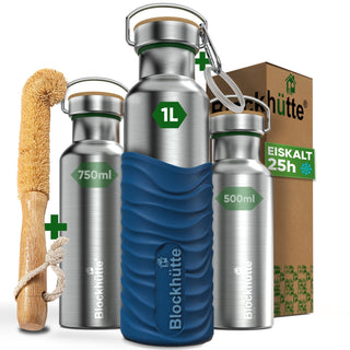 Borraccia termica in acciaio inox con guaina in silicone | 1000ml | blu | immagine principale