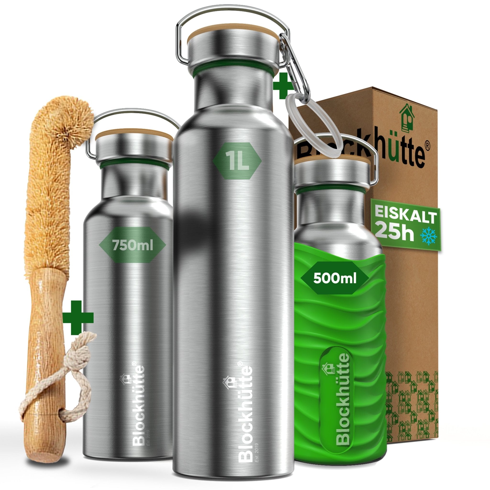Borraccia termica in acciaio inox con guaina in silicone | 500ml | verde acido | immagine principale