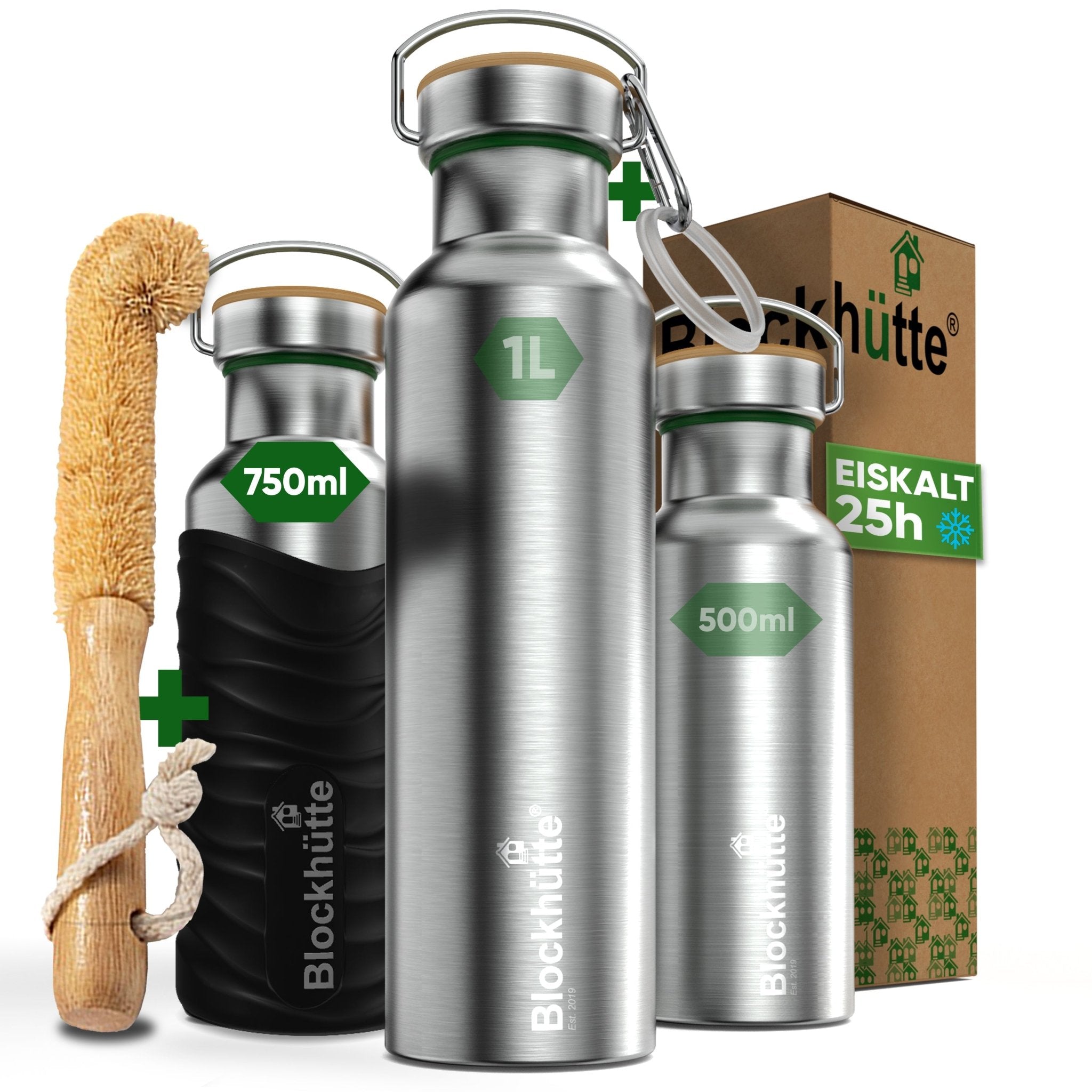 Borraccia termica in acciaio inox con guaina in silicone | 750ml | nero | immagine principale