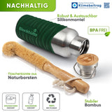 Premium Edelstahl Trinkflasche isoliert mit Silikonmantel - Blockhütte - BH0007-BLAU