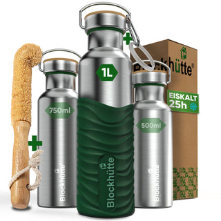 Borraccia termica in acciaio inox con guaina in silicone | 1000ml | verde scuro | immagine principale