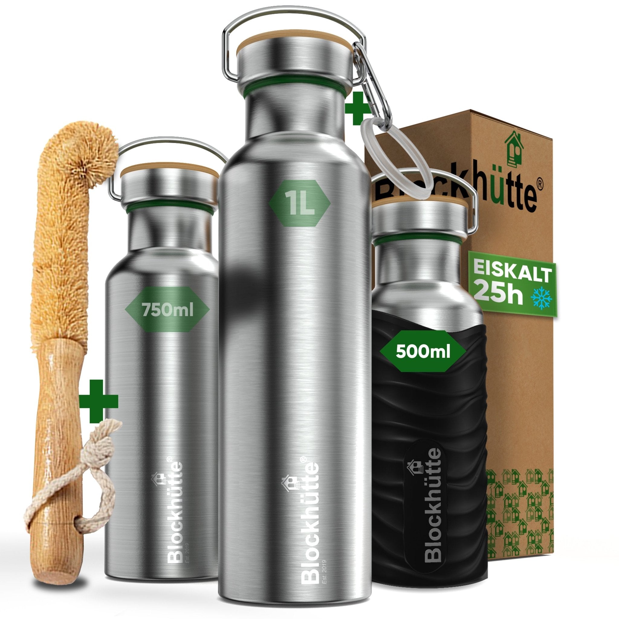 Borraccia termica in acciaio inox con guaina in silicone | 500ml | nero | immagine principale
