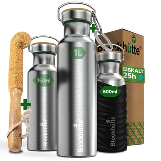 Borraccia termica in acciaio inox con guaina in silicone | 500ml | nero | immagine principale