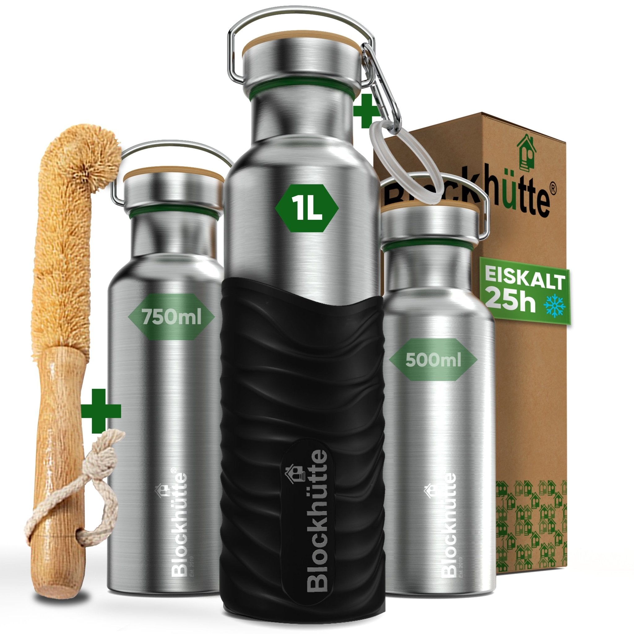 Borraccia termica in acciaio inox con guaina in silicone | 1000ml | nero | immagine principale