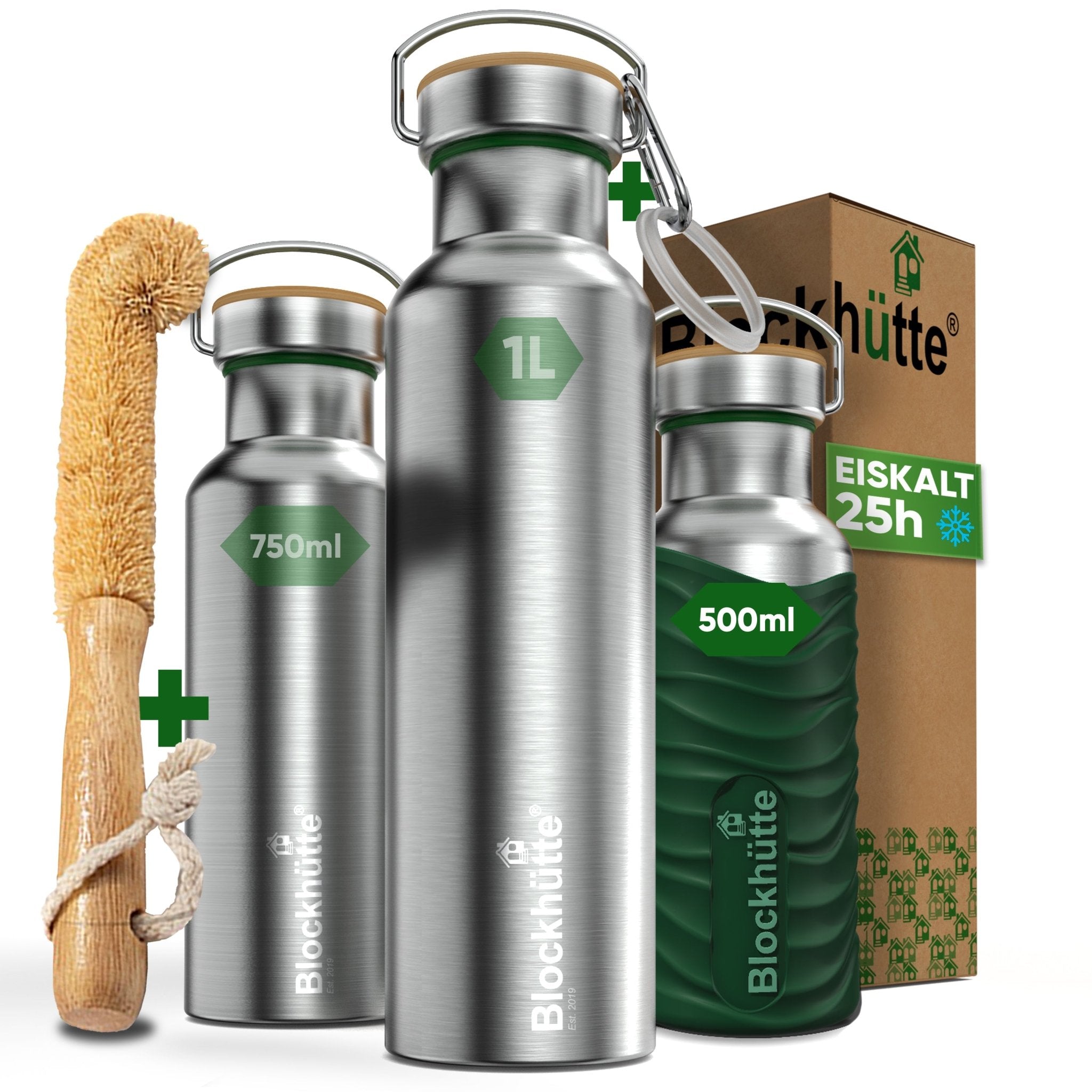 Borraccia termica in acciaio inox con guaina in silicone | 500ml | verde scuro | immagine principale