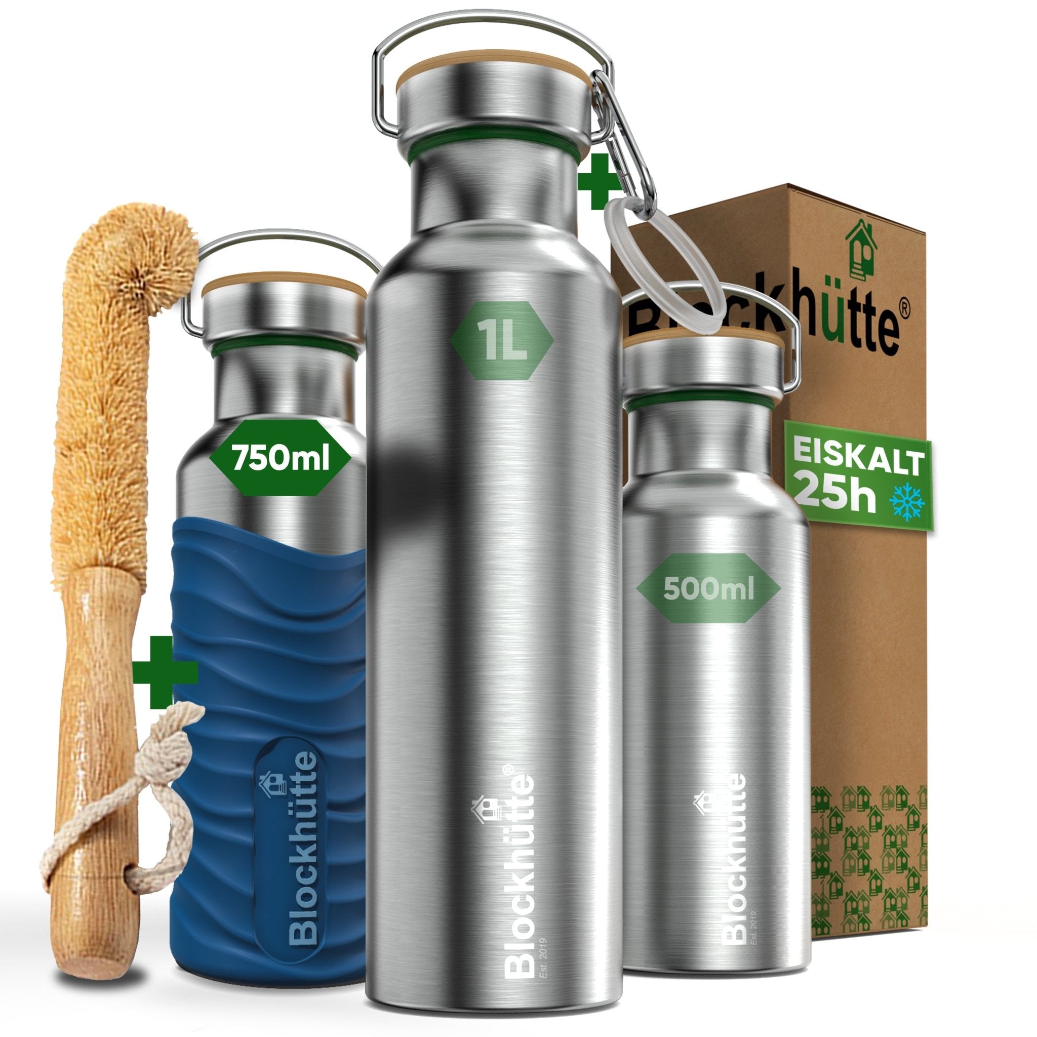 Borraccia termica in acciaio inox con guaina in silicone | 750ml | blu | immagine principale